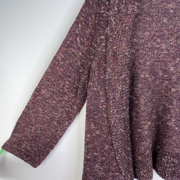 CHRISTOPHER & BANKS Cardigan Women's Burgundy Open Front Multicolor Knit Sz L - Picture 3 of 6